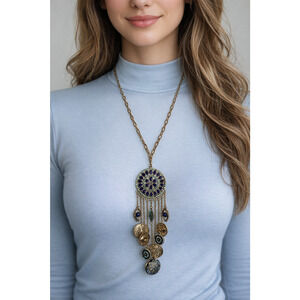 Carol Dauplaise Neutral Blues Necklace Protective Talisman Evil Eye Protect NWT